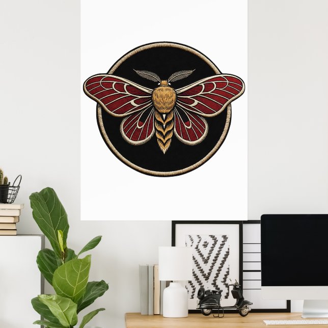 Poster Gothic Moth Emblem Dark Botanical Art (Escritório em casa)