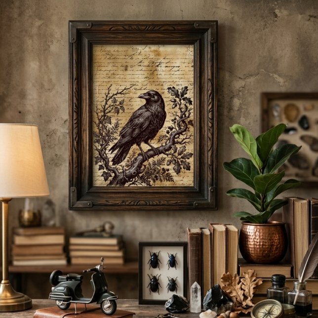 Poster Gothic Raven Vintage Script Dark Academia (Gothic raven dark academia poster)