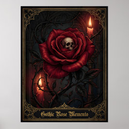 Poster Gothic Rose Memento Mori Skull Dark Floral Candle