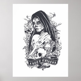 Poster Gothic Sugar Skull Woman Tattoo Art