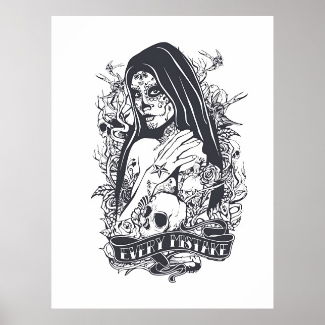 Poster Gothic Sugar Skull Woman Tattoo Art (Frente)