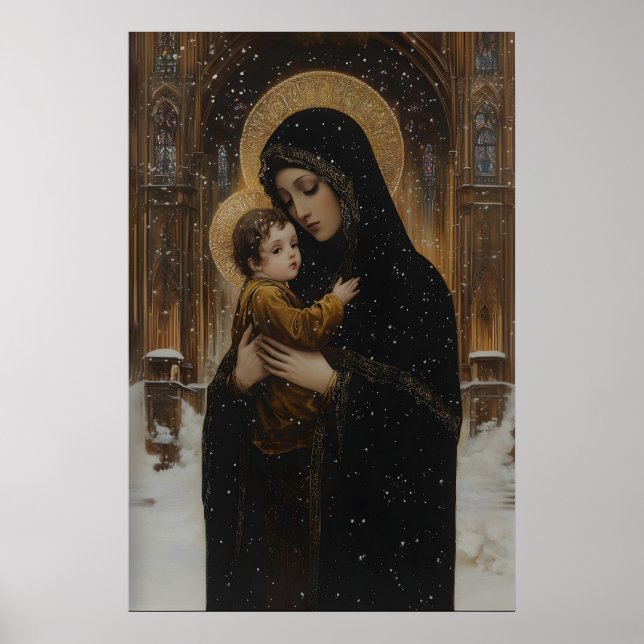 Poster Gothic Virgin Mary and Jesus Art Christian (Frente)