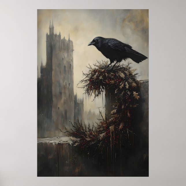 Poster Gothic Winter Raven Crow Xmas Wreath Art (Frente)
