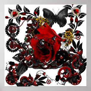 Póster gótica amor steampunk funky design