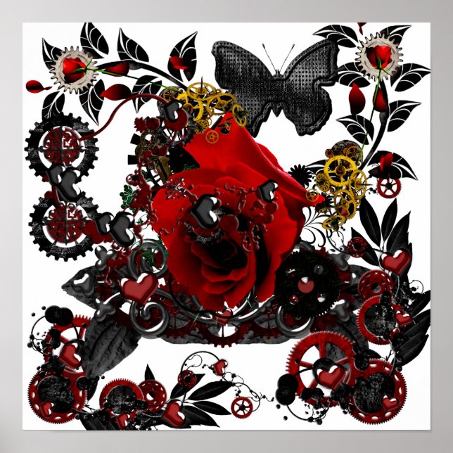 Póster gótica amor steampunk funky design (Frente)