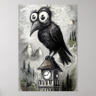 Poster Gótica Black Crow & Tower Spooky Halloween