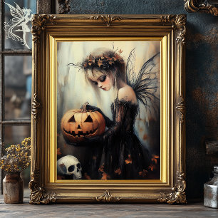 Poster Gótica Halloween Fada e Pumpkin Dark Fantasy Art