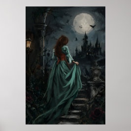 Poster Gótica Rainha Coruja Feminina Luz da Lua