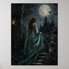 Poster Gótica Rainha Coruja Feminina Luz da Lua