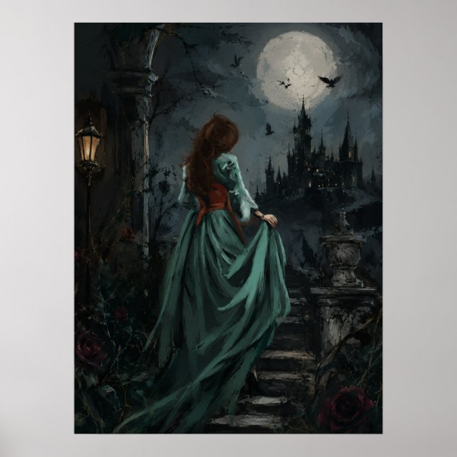 Poster Gótica Rainha Coruja Feminina Luz da Lua (Frente)
