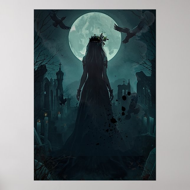Poster Gótica Rainha Corvo Feminina Luz da Lua (Frente)