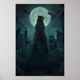 Poster Gótica Rainha Corvo Feminina Luz da Lua