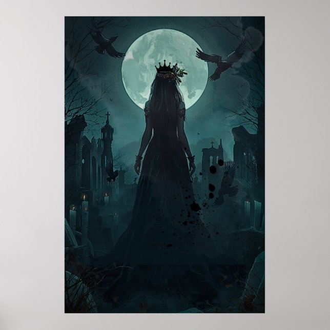 Poster Gótica Rainha Corvo Feminina Luz da Lua (Frente)