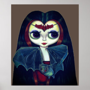 Poster Gótica Vampira com Bat Big Olhos Bonitos