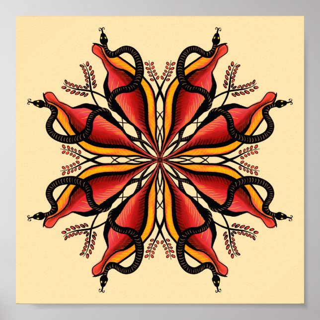 Poster Gótico Cobra Estilo de Tatuagem da Flor (Frente)