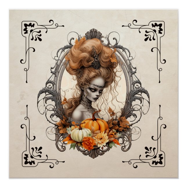 Póster Gótico Creepy Lady Pumpkins (Frente)