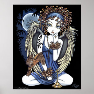 Poster gótico da arte do anjo do pássaro do óle