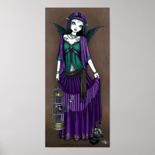 Poster gótico da gaiola de pássaro do anjo de