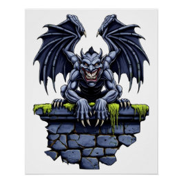 Póster Gótico Gargoyle: Um Guardião da Noite