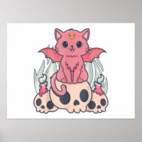 Gótico Kawaii Pastel Gato e Crânio de Demônio Cére