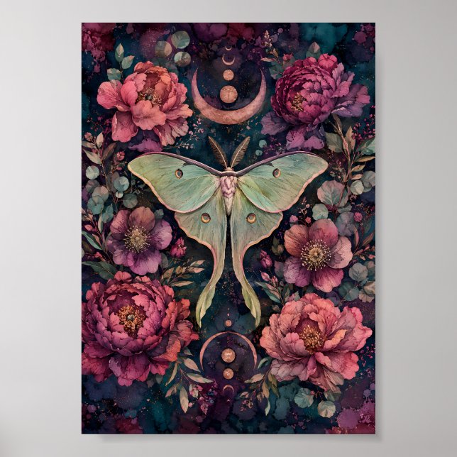 Poster Gótico Luar de Mariposa Celestial Whimsigoth Fase  (Frente)