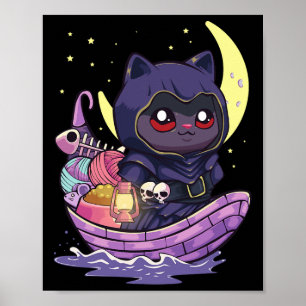 Poster Gótico Pastel Kawaii Anime Ferryman Cat Com Yarn C
