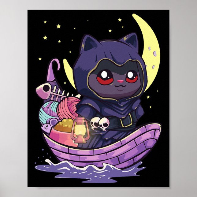 Poster Gótico Pastel Kawaii Anime Ferryman Cat Com Yarn C (Frente)