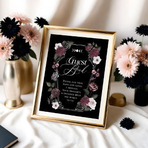 Poster Gótico Preto Aquarela Florais Sinal de Livro Convi