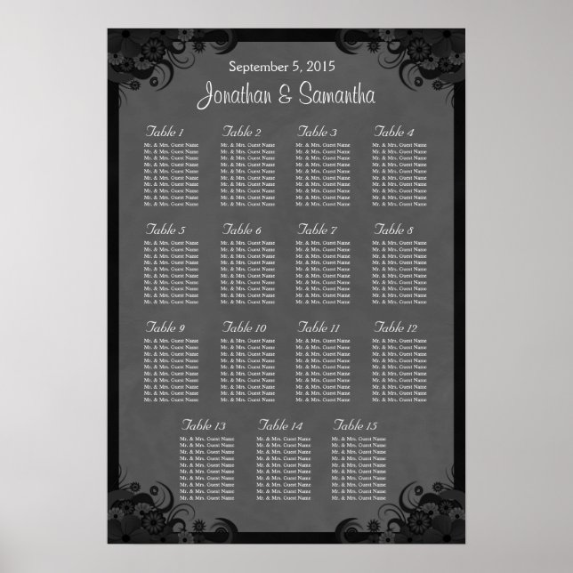 Poster Gótico Preto e Cinza 15 Gráfico de Assentos de Mes (Frente)