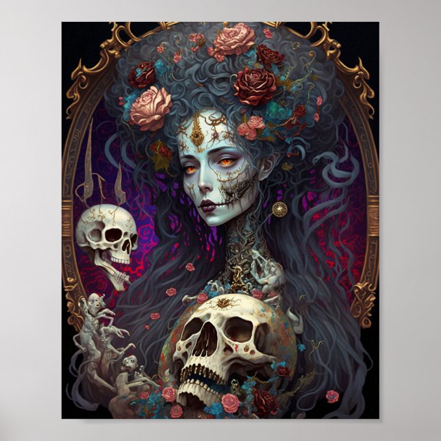 Poster Gótico Skull Zombie Mulher Gótica (Frente)