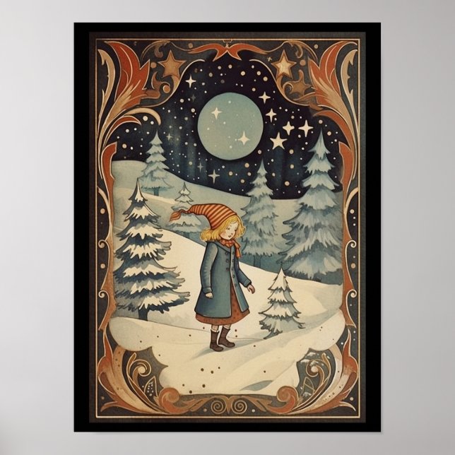 Poster Gouache Vintage Retro Christmas (Frente)
