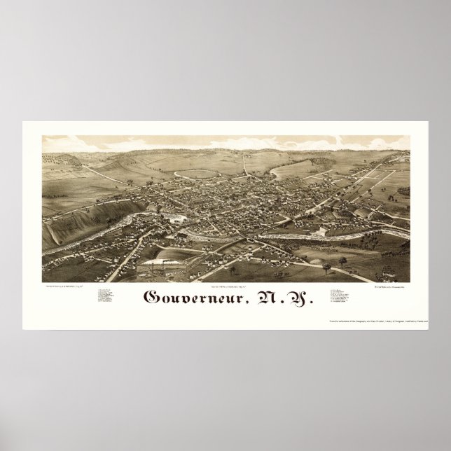 Poster Gouverneur, NY Panorâmica Map - 1885 (Frente)