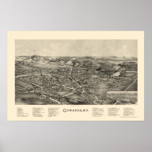 Poster Gowanda, mapa panorâmico de NY - 1892