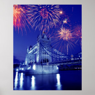 Póster Grã-Bretanha, Londres. Fogos de artifício sobre a 