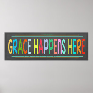 Poster Grace Happens Here Colorful Christian Chalkboard