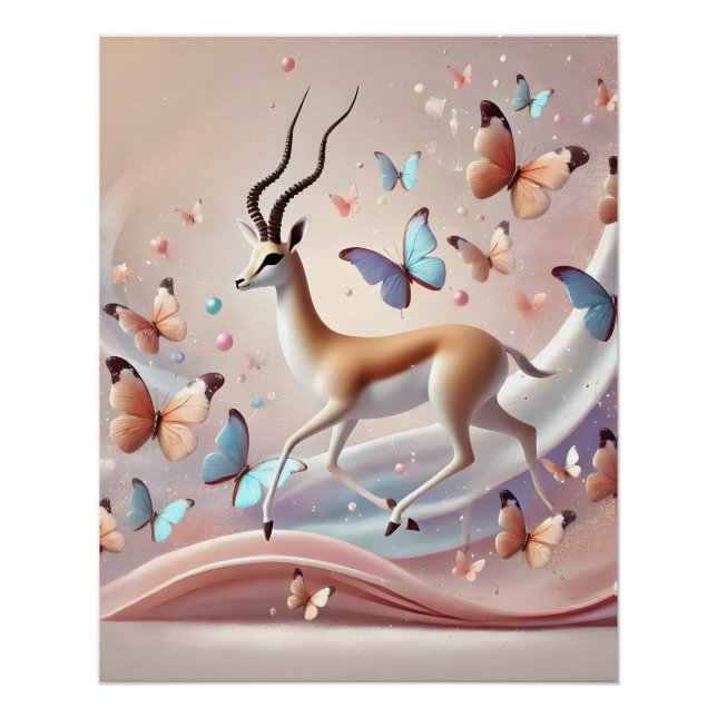 Póster Grace in Motion Gazelle and Butterflies Fantasy  (Frente)