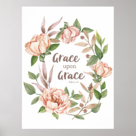 Poster Grace Sobre Grace - John 1:16 - Floral