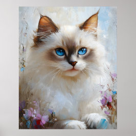 Poster Graceful Ragdoll Cat in a Flower Garden – Soft Pas