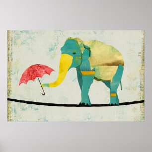 Poster gracioso dourado da arte do elefante