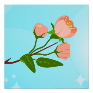 Póster Gradação do céu azul com ramificação primavera flo
