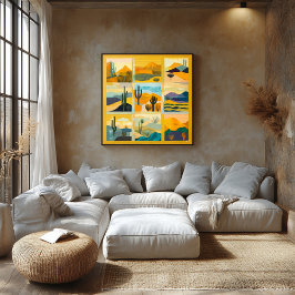 Póster Grade Amarelo de Arte do Deserto - Geométrica Vibr