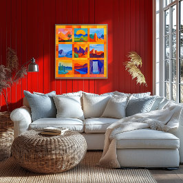 Póster Grade de Arte do Deserto com Moldura Laranja - Geo