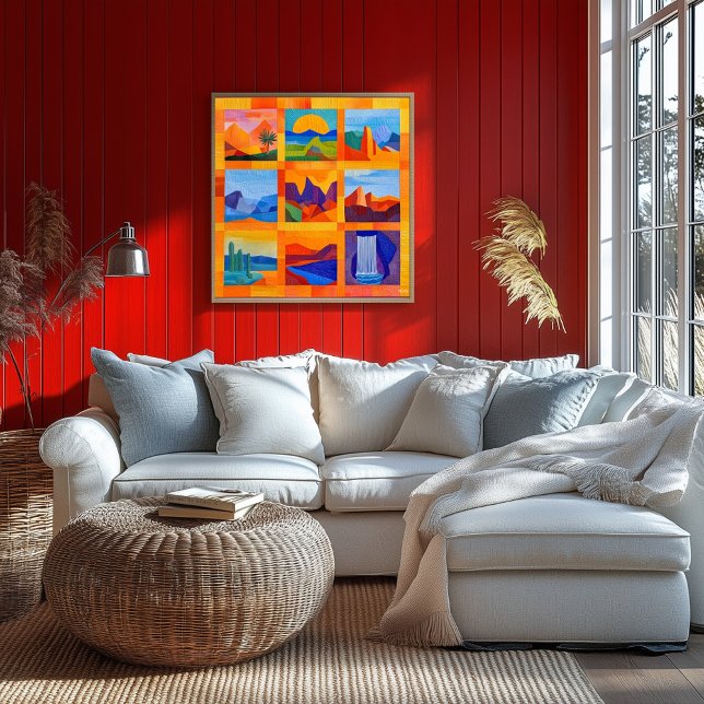 Póster Grade de Arte do Deserto com Moldura Laranja - Geo (Criador carregado)