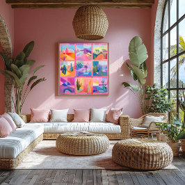 Póster Grade de Arte do Deserto com Moldura Rosa – Geomét