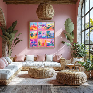 Póster Grade de Arte do Deserto com Moldura Rosa – Geomét