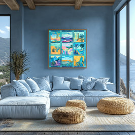 Póster Grade de Arte do Deserto emoldurada em Azul e Turq