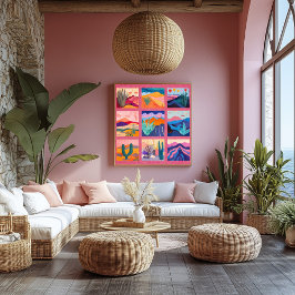 Póster Grade de Arte do Deserto emoldurada em Rosa Vibran