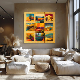 Póster Grade de Arte do Deserto Enquadrada por ouro - Geo