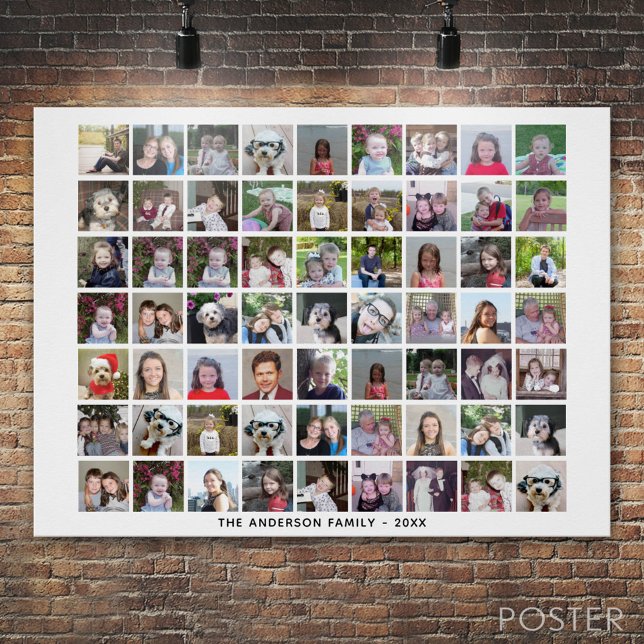 Póster Grade de Colagem de Fotos 63 Quadrados com Texto - (Custom Photo Collage Poster)