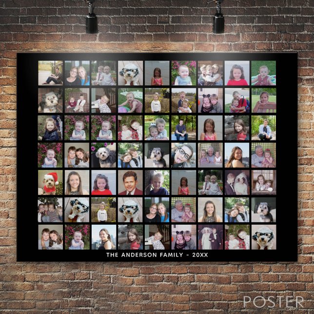Póster Grade de Colagem de Fotos 63 Quadrados com Texto - (Custom Photo Collage Poster)